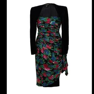 Vintage Escada Torero Floral Ruched Gathered Dress Size 38